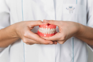 a closeup of full dentures